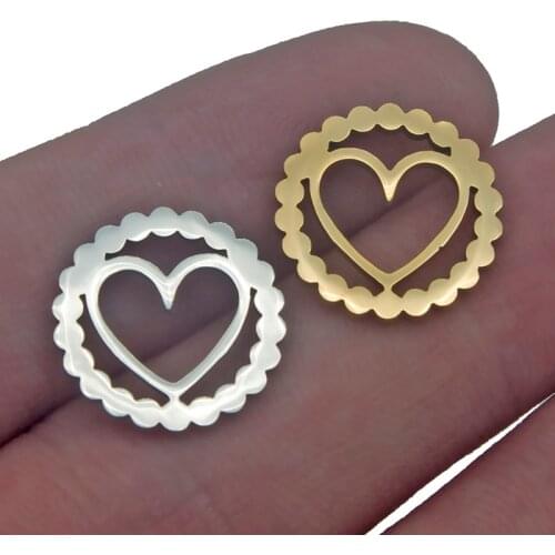 5Pcs/lot Stainless Steel Mirror Polish Circle Love Heart Charms DIY Bracelet Suspension Mini Connector Jewelry Making Findings