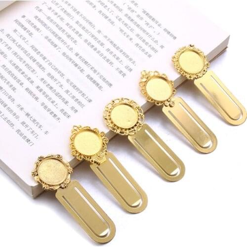 5pcs/lot Gold Antique Vintage Retro Handmade Bookmark Cabochon Base Bookmark for 20mm Cabochon Cameo DIY Bookmarks Accessories