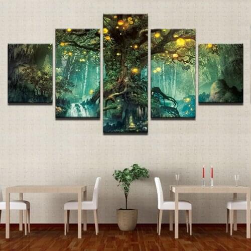 HD Printed Home Decor Paintings On Canvas Wall Art 5 Pieces Enchanted Tree Scenery Modular Vintage Pictures For Living Room