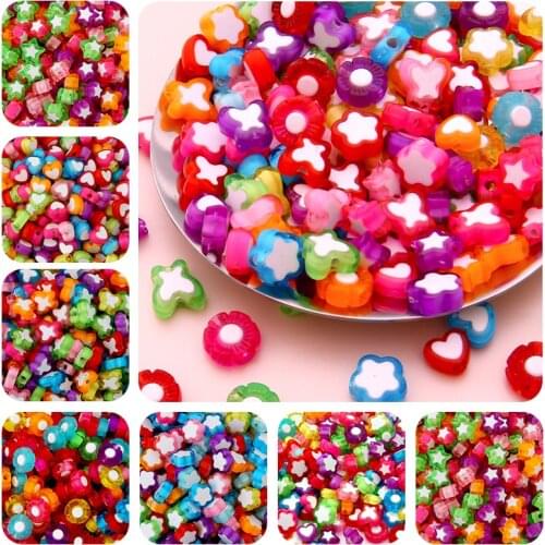 55-80Pcs Beautiful Mixing Color Acrylic Beads for Jewelry Making DIY , Stars, Flowers, Butterflies, Heart Shapes
