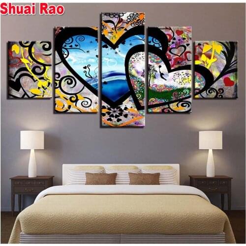 5d diamond painting Abstract Hearts Love 5 Piece full square / round 5d diy diamond embroidery painting cross stitch kits