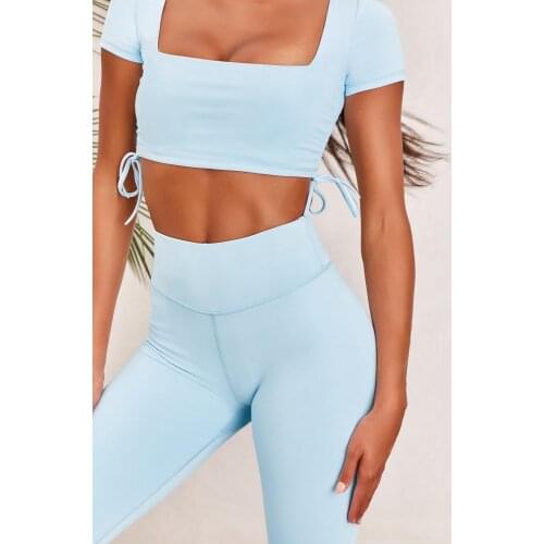 2PCS/Set Seamless Fitness Women Drawstring Yoga Suit High Stretchy Workout Sport Set Padded Sports Bra High Waist Legging Gym