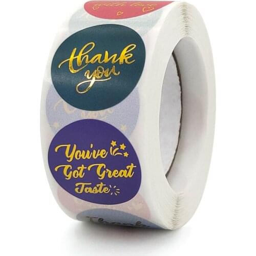 Bronzing Thank You Stickers Roll Colorful 500-Count Stickers Round for Wedding Birthday Party Favor Holiday Celebration TN88