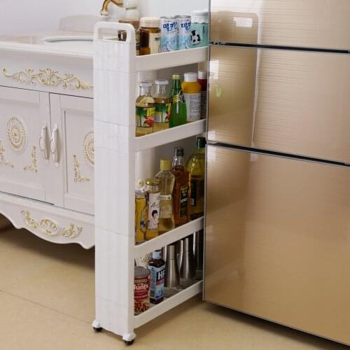 BYN KITCHEN ACCESSORIES Ivory Moveable 4 Tier Kitchen Non Toxic PP Sliding Cart Service Cart With 4 Wheels DQ1309