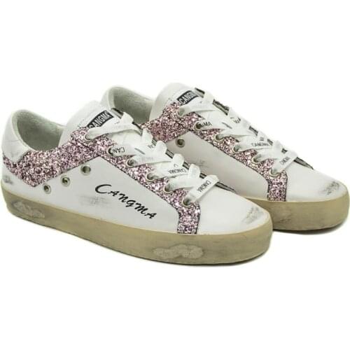 CANGMA Luxury Brand Sneakers Women White Footwear Adult Ladies Sequin Flat Genuine Leather Casual Shoes Vintage Female 2021