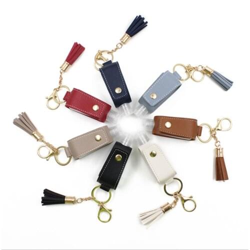 30ml Hand Sanitizer Holder Plastic Travel Bottle Refillable Container Reusable Bottle with Tassel Leather Keychain Carrier