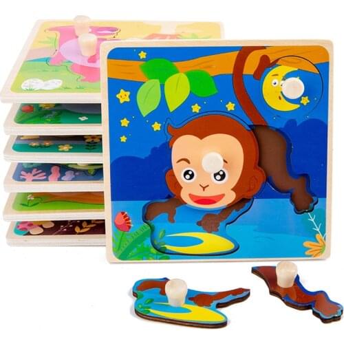 Baby 3d Wooden Puzzle Cartoon Animal Vehicle Jigsaw Puzzle Hand Grasping Board Game Montessori Wooden Toys For Kids