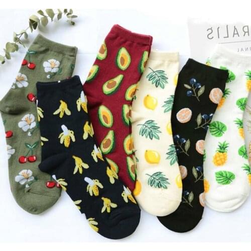 Korean Fresh Fruits Socks Lemon Avocado Pineapple Cherry Blueberry Orange Gardenias Banana Flamingos Plumerias Fruit pattern