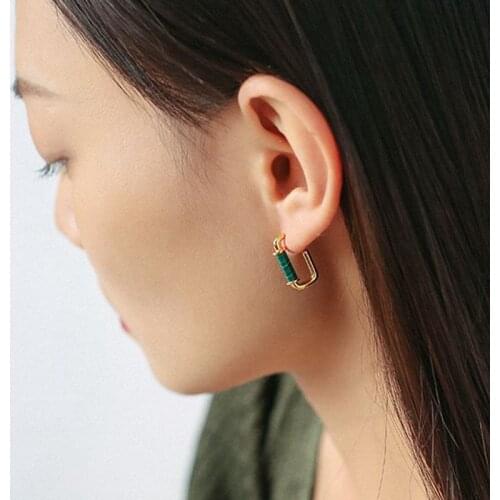 Malachite Square Woman Simple Earrings U-shaped Earrings Short Earrings WAS10221