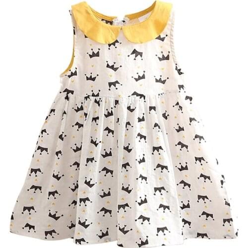 Cute Crown Printing Girls Beach Dress Summer Breathable Kids Sleeveless Dresses for Girl Clothing Children Bohemia Style Clothes