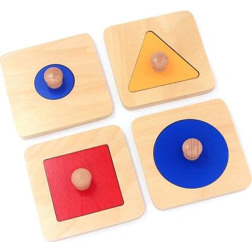 Montessori Infant Wooden 4Pcs Shape Matching Puzzles Learning Educational Preschool Training Sensorial Teaching Toys for Toddler