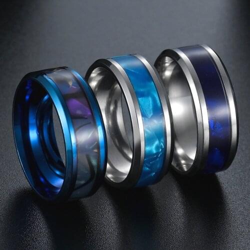 New Fashion Mens Classic Stainless Steel Blue Magic Color High Quality Ring Wedding Rings Jewelry Gift For Boyfriend Hot Sale