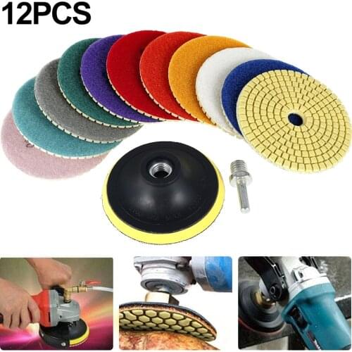 12pcs Diamond Polishing Pads Kit 4 inch 100mm Wet/Dry for Granite Stone Concrete Marble Polishing Use Grinding Discs Set
