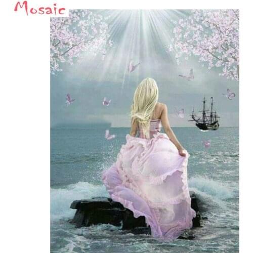 30x40cm Diamond Painting Cross Stitch Sea 5d Diamond Embroidery Woman Full square Drill Mosaic Diy Kit crafts Home Decor