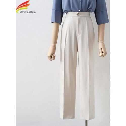 New 2021 High Elastic Waist Beige Or Black Ankle-Length Pants Women Korean Style Office Wear Women Suits Pants Ladies Trousers