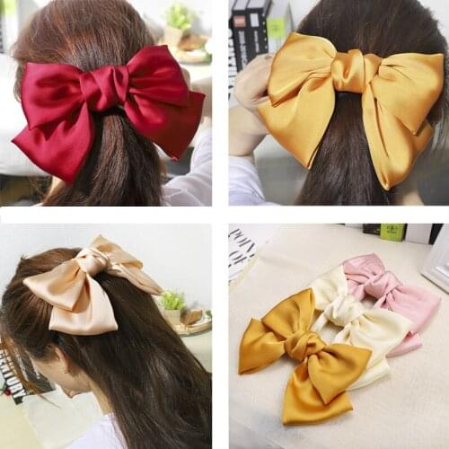 New High Quality 2 Layer Chiffon Big Large Bow Barrettes For Women Hairpin Satin Trendy Ponytail Clips Hairgrip Hair Accessories