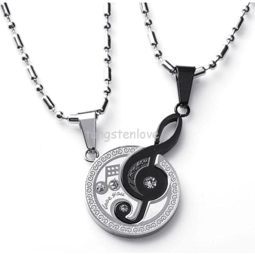 New necklaces & pendants Musical Matching Music Note "I Love You" Set with CZ Rhinestones Couple necklace Set Lovers Gift