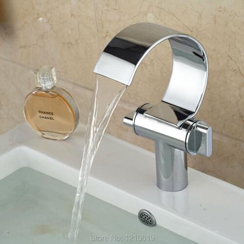 Newly Modern Bathroom Sink Faucet Mixer Tap Single Hole Chrome Finish Waterfall Basin Faucet Deck Mount