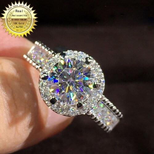 Solid 18K Gold 2ct Moissanite Diamond Ring D color VVS With national certificate 057