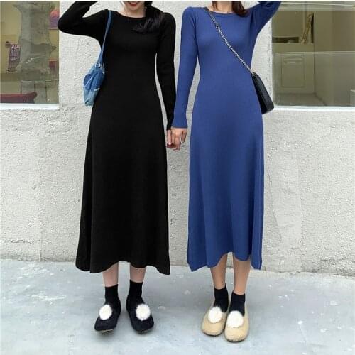 Autumn Fashion Women Maxi Dress Long Sleeve Knitted Sweater Long Dresses Plus Size Dress for Women