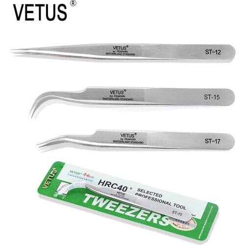 VETUS IPCS White ST 10-ST 17 Mink Eyelash Extension Tweezers Stainless Steel Antistatic Direct And Bend False eyelash tweezer