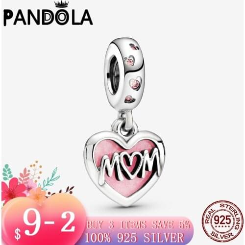 Best Gift 925 Sterling Silver Beads Mum Mom Script Heart Dangle Charm fit Original Pandora Bracelet Jewelry Gift For Mother Mum