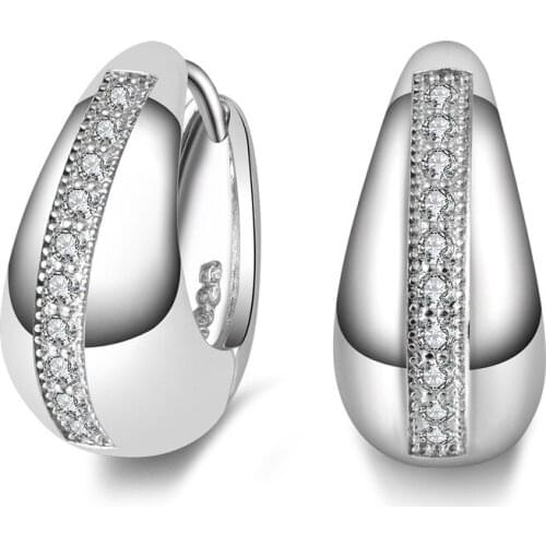 Simple Silver Plated Inlay CZ Hoop Earring for Women Classic ear Jewelry Gift DropShipping