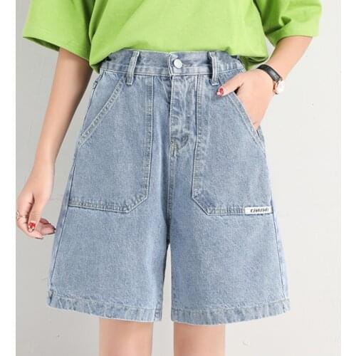 Plus Size Woman Shorts 2020 Wide Leg Bermuda Denim Short pants Jeans Shorts High Waisted Bermuda Femme Pocket Casual BF Clothing