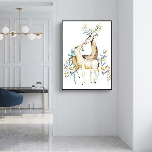 Nordic Ink Smudge Hand-painted Elk Poster Fresh and Natural Art Canvas Print Baby Nursery Wall Picture Painting Home Decor