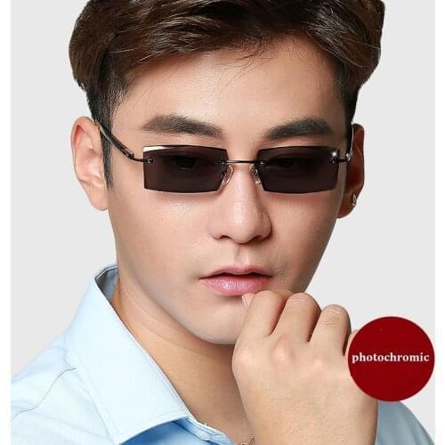 Vazrobe Photochromic Sunglasses Men Rimless Transition Grey Brown Blue Glasses for Driving Anti Reflection UV400 Eyeglasses