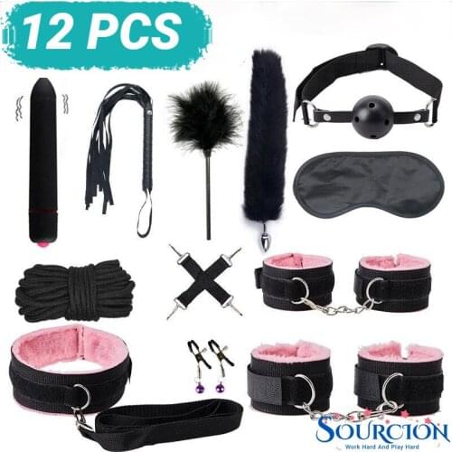 SWT Leather Bondage BDSM KitsExotic Handcuffs Sex Toys Whip Gag Tail Plug Sex Products For Adults Games Women Accessories