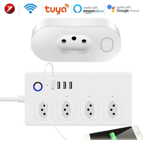 Tuya Wifi ZigBee Extension Cable For Usb Socket BR Plug Power Strip Work With Google Home Alexa Smart Life Timing Function