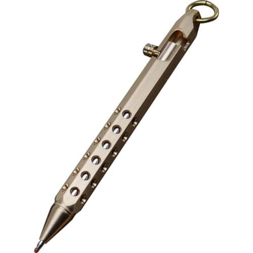 Solid Brass Gel Ink Pen Retro Hexagonal Bolt Action Writing Tool Stationeries B36C