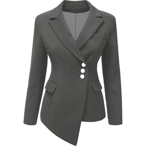 Spring Fashion Women Long Sleeve Asymmetrical Top Women Lapel Grey Blazer Feminino Suit Girls Office Multicolor Suit Big Size