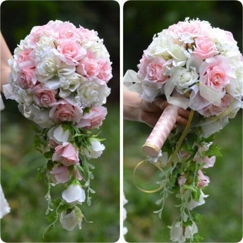 Vintage Artificial Flowers Waterfall Wedding Bouquets With Bridal Brooch Bouquets Brides Bouquet De Mariage 2018 New Hot Sale