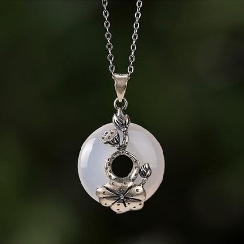 Uglyless Real Solid 925 Sterling Silver Handmade Plum Blossom Pendants Women Chalcedony Button Necklaces NO Chains Thai Silver