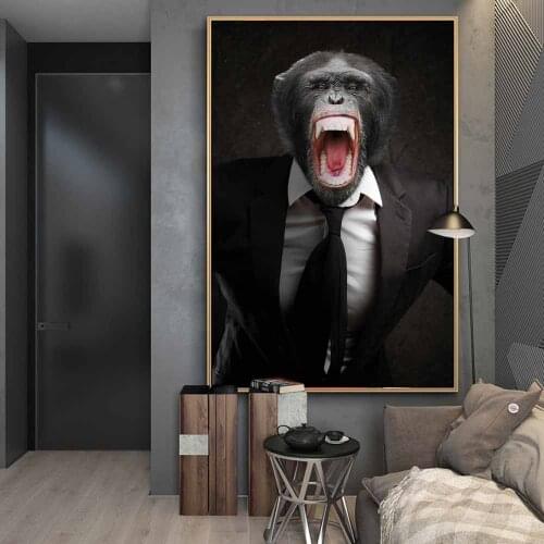 Angry Monkey in a Suit Wall Art Posters And Prints Animals Canvas Paintings on the Wall Monkey In Business Suit Art Pictures