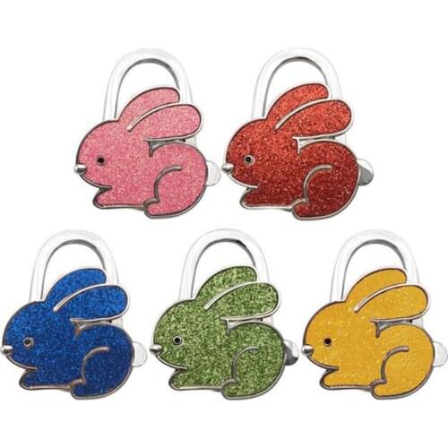 1PC Diamond Rabbit Shaped Handbag Hook Foldable Bags Buckle Holder Creative Animal Home Table Hanger Hook Decorative Hooks Gifts