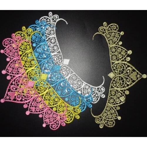 1pc gold back grown red pink green blue yellow crown Lace flower applique Fabric Sewing Trim Dance costumes Applique Lace patch