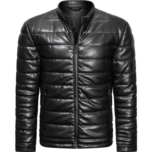 2021 Winter Mens PU Leather Jacket New Cotton-padded Casual Slim Bomber Jacket Men Warm Parka Mens Winter Jackets Coats