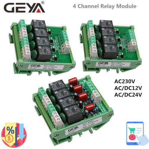 GEYA 4 Channel Relay Module 1 SPDT DIN Rail Mount 12V 24V DC/AC Interface Relay Module for PLC