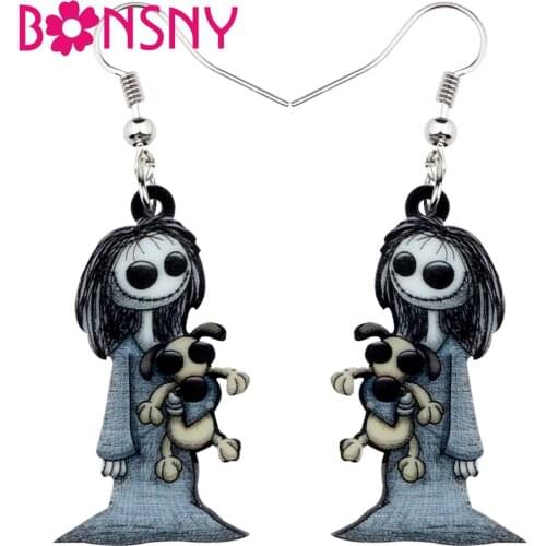 Bonsny Acrylic Halloween Dark Smile Doll Toy Earrings Dangle Drop Hoops Ghost Jewelry For Women Girl Party Costumes Charms Gift