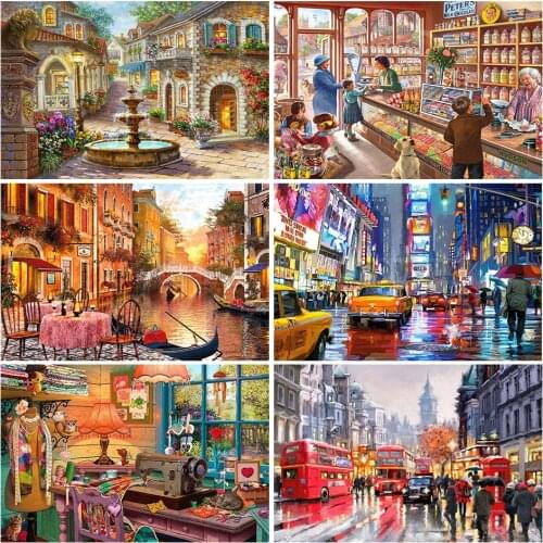 5D DIY Diamond Painting Street Scenery Rhinestone Picture Full Square/Round Diamond Embroidery Rhinestone Mosaic Home Decoration