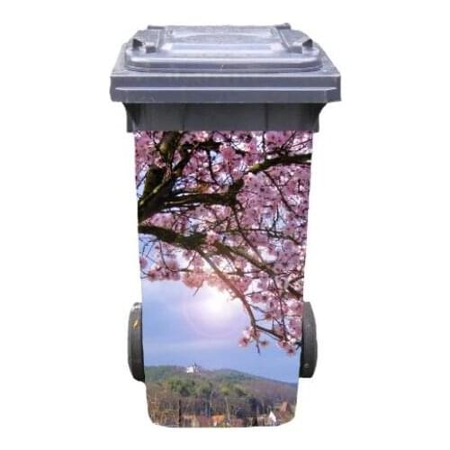Free shipping DIY Peach bloss Adhesive Removable Waterproof Sticker Decals Rubbish bin trash can Cover sticker 120liter 240liter