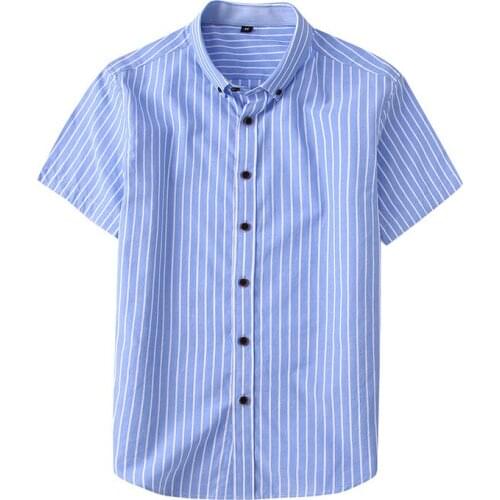 Button Down Blouse Summer Casual Tops Masculina Fashion Striped Men Shirts Short Sleeve Slim Fit Cotton Shirt for Men Clothing