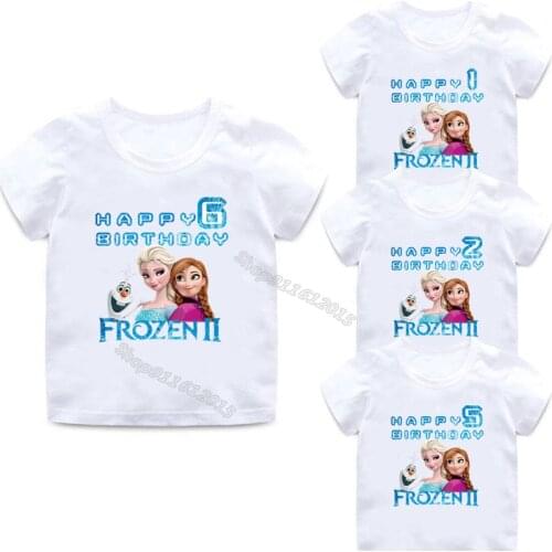 Disney Frozen 2 Baby Cotton T-Shirt Girl Birthday Tees Child Cartoon Letter Printed Tops Toddler White Shirt Kid Summer Clothes