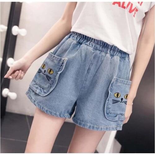 Pocket pussy short 5xl cat denim casual vintage shorts elastic high waist jeans womens plus size harajuku claquettes femme d ete