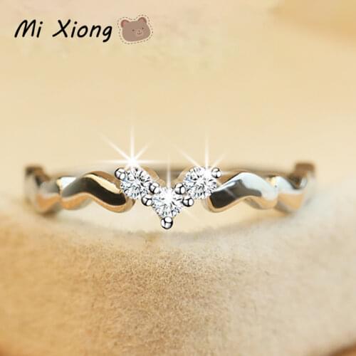 Mi Xiong s925 sterling silver wave heart-shaped micro-set diamond ring shines ladies charm anniversary engagement ring