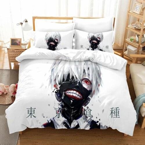 Anime Tokyo Ghoul Kaneki Ken Comforter Bedding Set White Duvet Cover Set Single Double Full Queen King Size Home Set 2/3 Piece