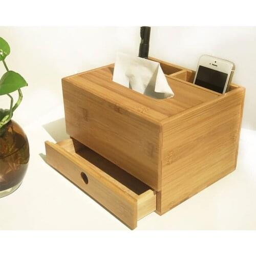 Brief Multifunction garden bamboo tissue box Creative fashion bamboo storage box Have drawers